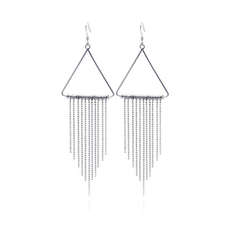 .925 Sterling Silver Rhodium Plated Triangle Multi Strand Dangling Chandelier Earring