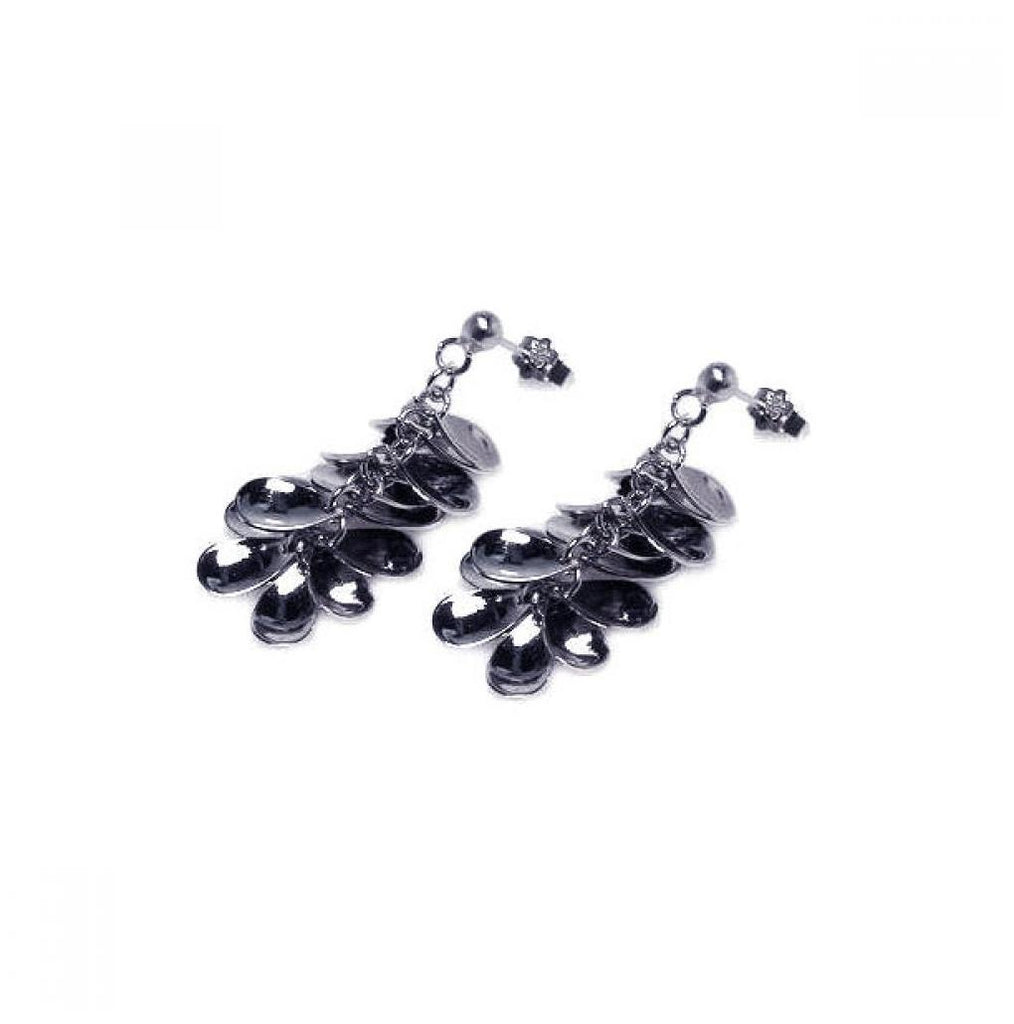 .925 Sterling Silver Rhodium Plated Multi Black Flat Cirlce Dangling Earring