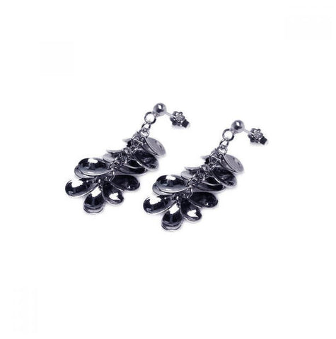 .925 Sterling Silver Rhodium Plated Multi Black Flat Cirlce Dangling Earring