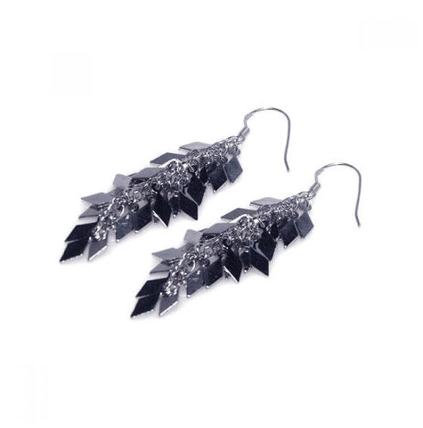 .925 Sterling Silver Rhodium Plated Multi Black Flat Sharp Marqui Dangling Hook Earring