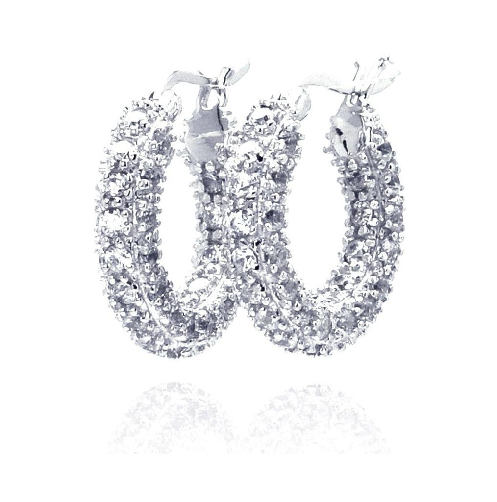 .925 Sterling Silver Rhodium Plated Rift Cluster Cz Hoop Earring