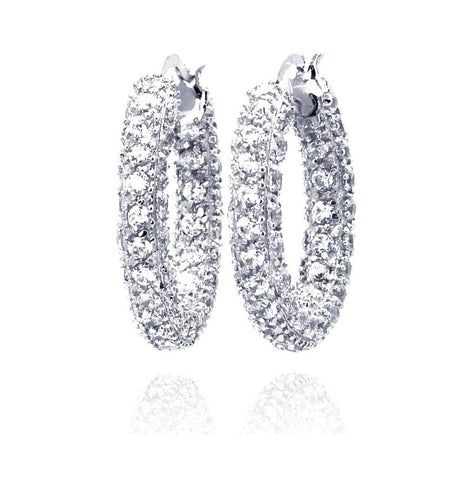 .925 Sterling Silver Rhodium Plated Rift Cluster Cz Hoop Earring