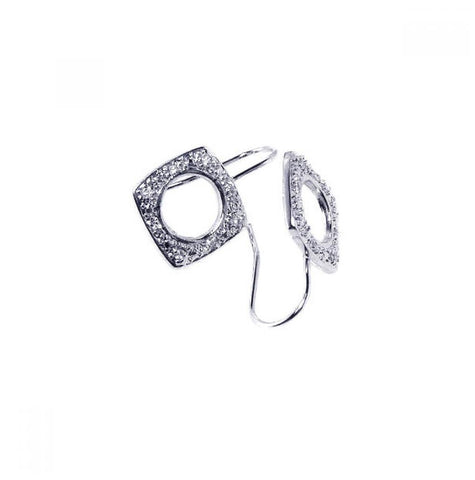 .925 Sterling Silver Rhodium Plated Square Circle Cut Cz Hook Earring