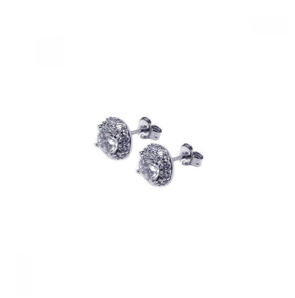 .925 Sterling Silver Rhodium Plated Round Cz Post Earring