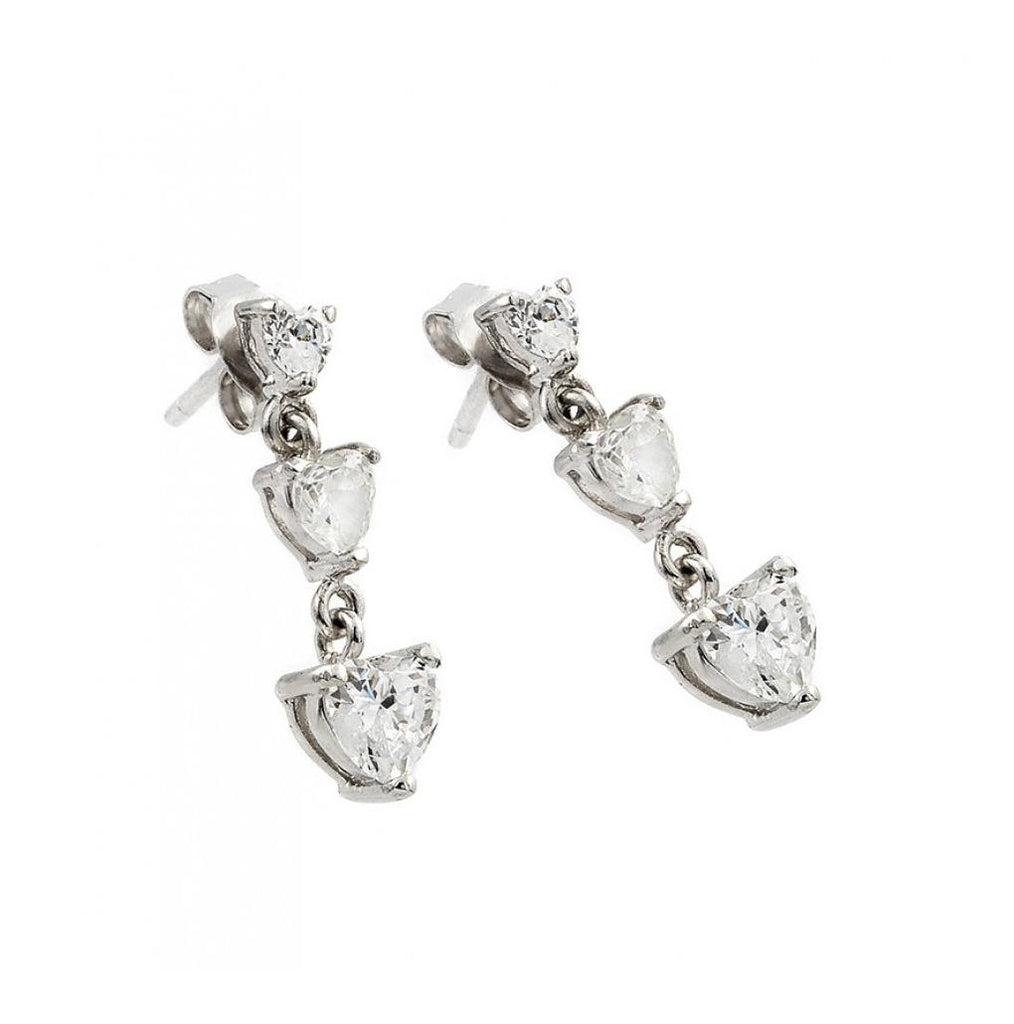 .925 Sterling Silver Rhodium Plated Heart Cz Dangling Earring