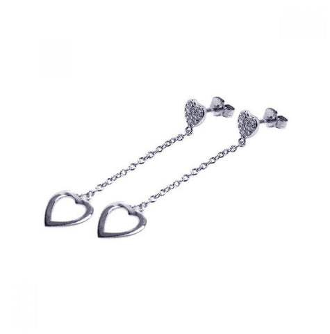 .925 Sterling Silver Rhodium Plated Heart Cz Wire Dangling Earring