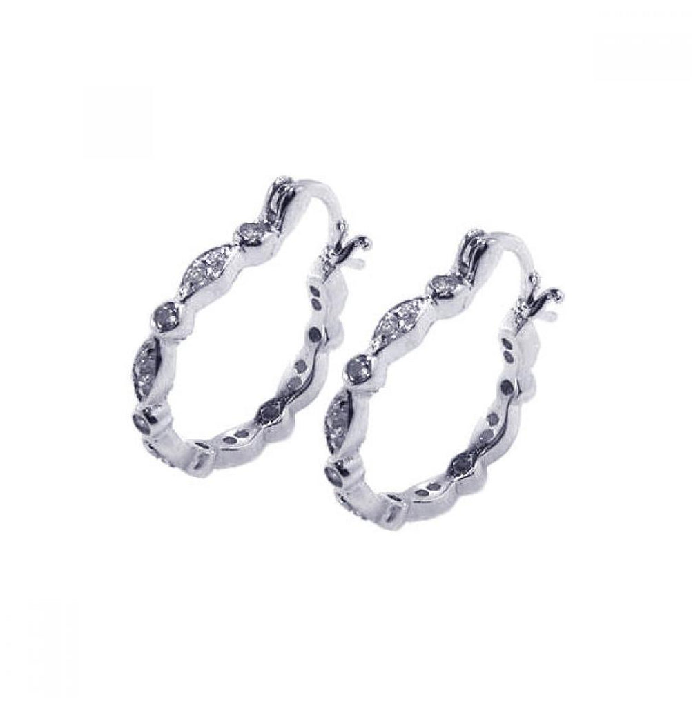 .925 Sterling Silver Rhodium Plated Circle Marqui Cz Hoop Earring