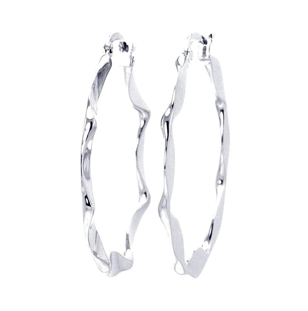 .925 Sterling Silver Rhodium Plated Wavy Circle Hoop Earring