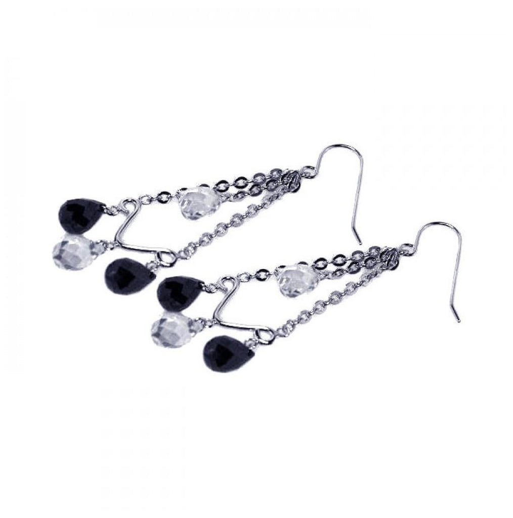 .925 Sterling Silver Rhodium Plated Clear & Black Chandelier Cz Hook Earring