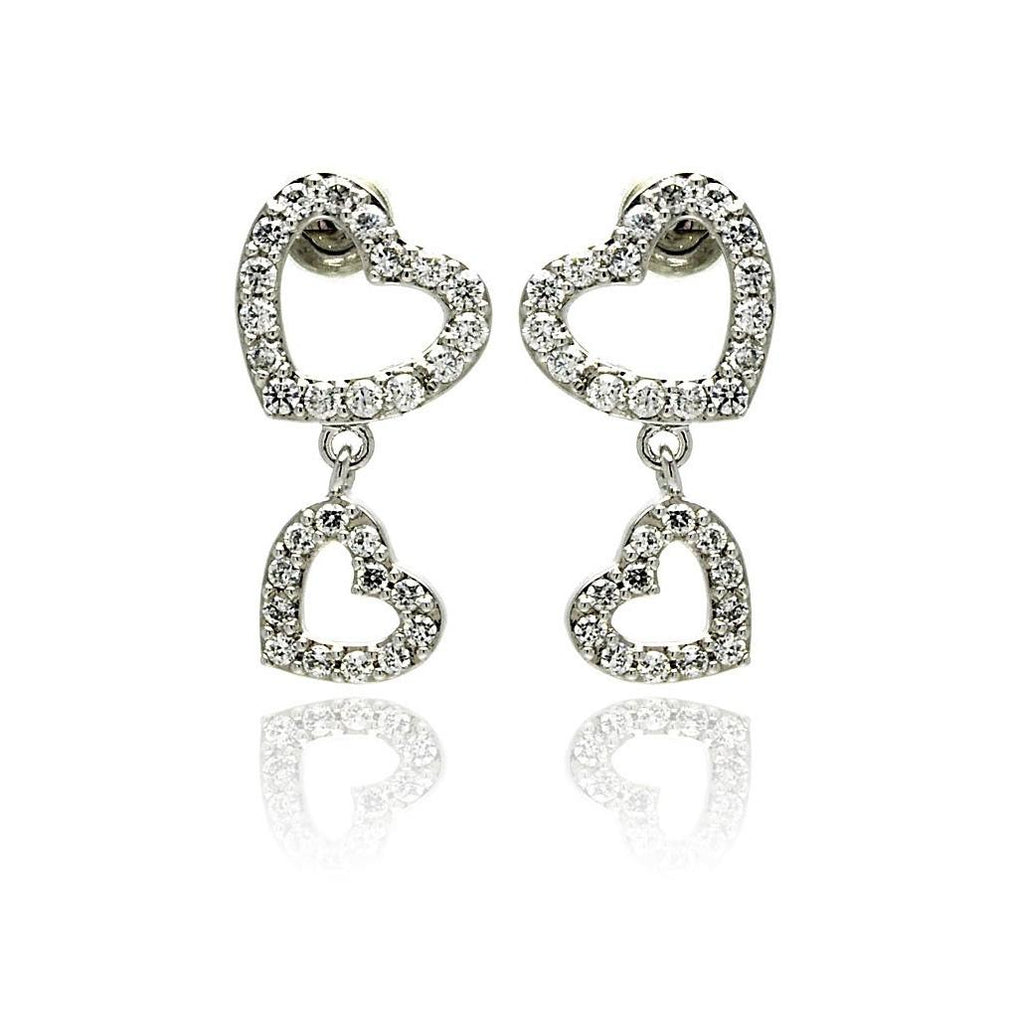 .925 Sterling Silver Rhodium Plated Heart Cz Dangling Earring