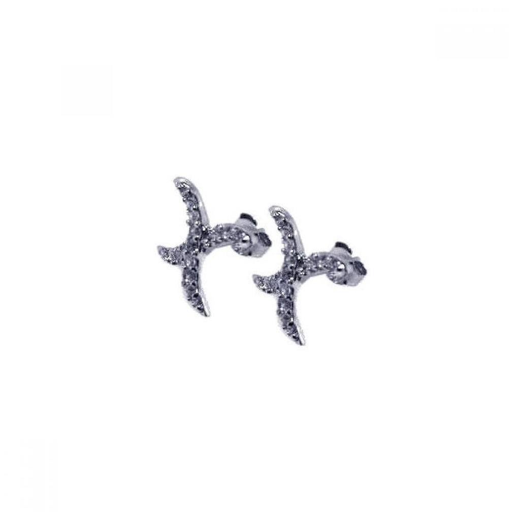 .925 Sterling Silver Rhodium Plated Curvy X Cz Stud Earring