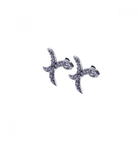 .925 Sterling Silver Rhodium Plated Curvy X Cz Stud Earring