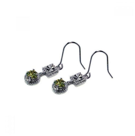 .925 Sterling Silver Rhodium Plated Round Green & Clear Square Cz Dangling Hook Earring