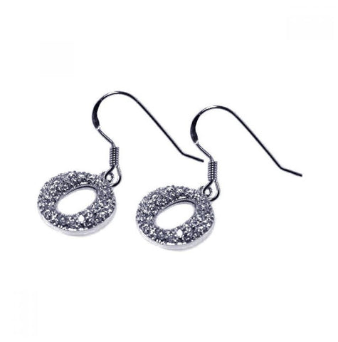 .925 Sterling Silver Rhodium Plated Round Oval Cz Dangling Hook Earring