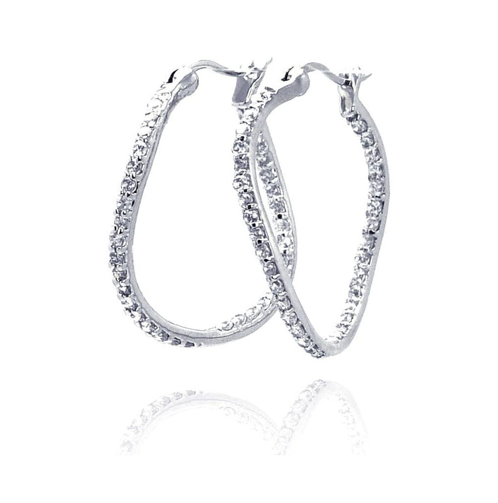 .925 Sterling Silver Rhodium Plated Cz Curvy Oval Hoop Earring