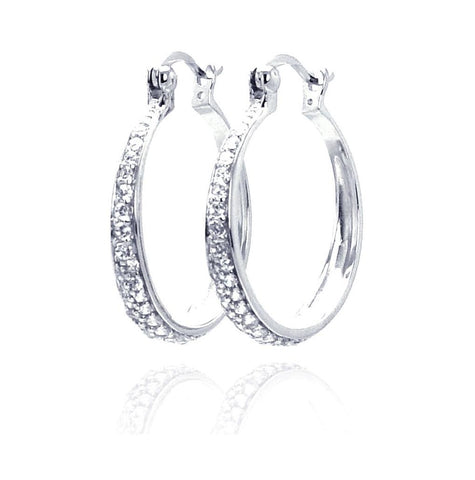 .925 Sterling Silver Rhodium Plated Cz Hoop Earring