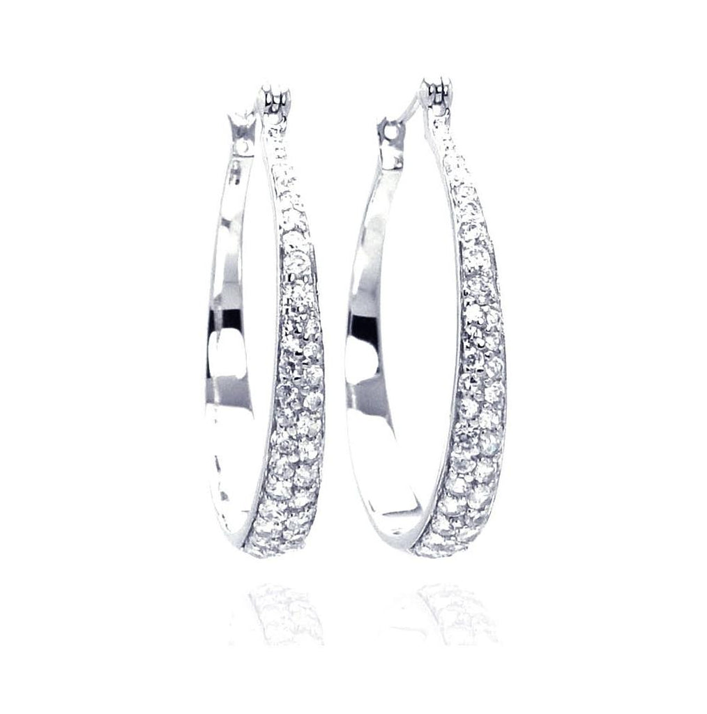 .925 Sterling Silver Rhodium Plated Round Cz Hoop Earring