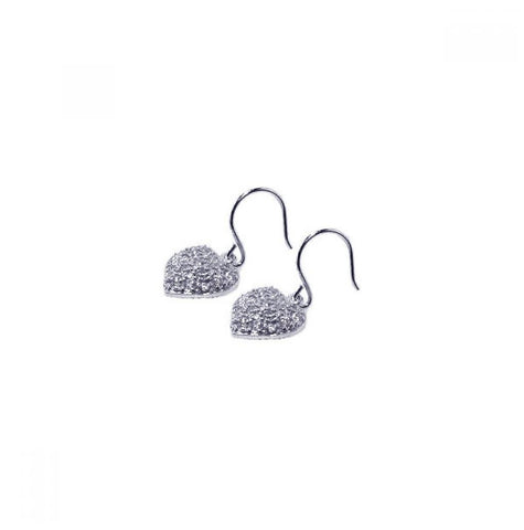 .925 Sterling Silver Rhodium Plated Heart Cluster Cz Dangling Hook Earring