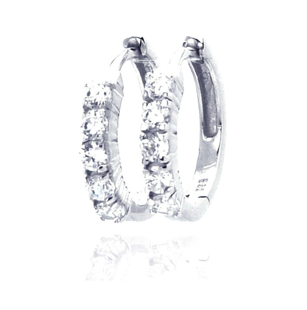 .925 Sterling Silver Rhodium Plated Cz Hoop Earring