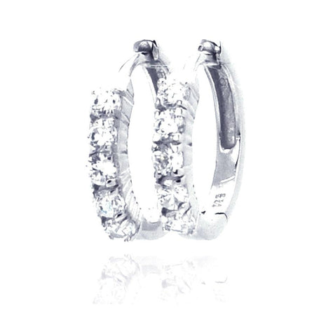 .925 Sterling Silver Rhodium Plated Cz Hoop Earring