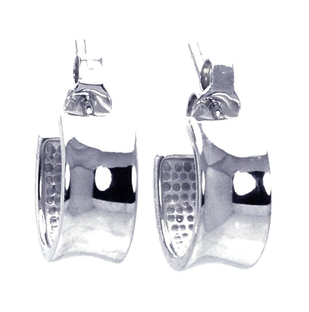 .925 Sterling Silver Rhodium Plated Concave Hoop Earring