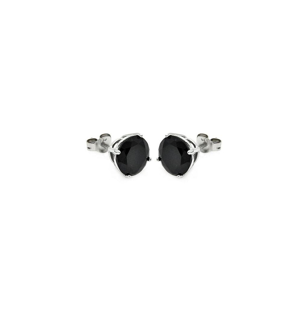 .925 Sterling Silver Rhodium Plated Black Cz Stud Earring