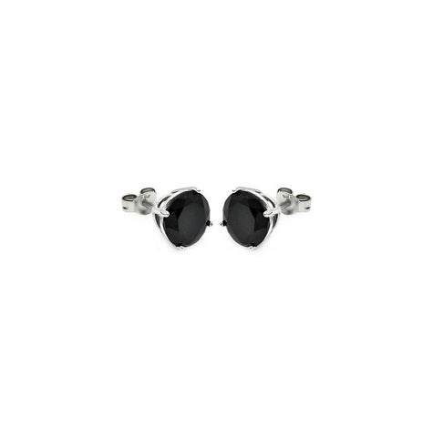 .925 Sterling Silver Rhodium Plated Black Cz Stud Earring