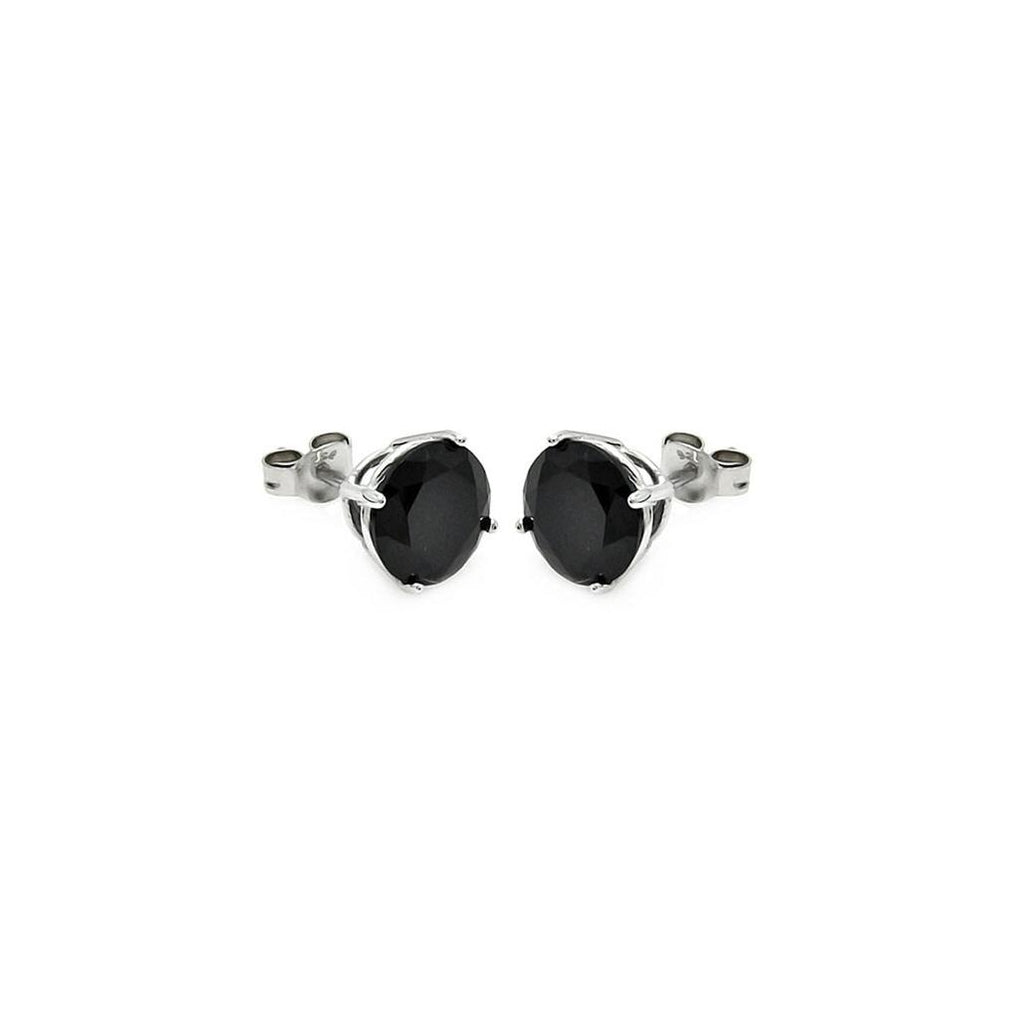 .925 Sterling Silver Rhodium Plated Black Cz Stud Earring