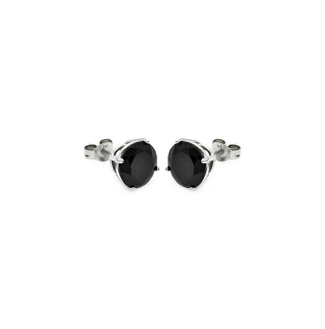 .925 Sterling Silver Rhodium Plated Black Cz Stud Earring