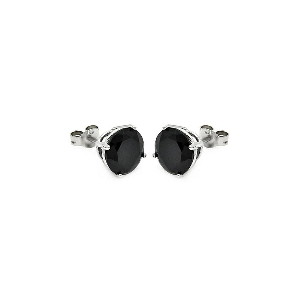 .925 Sterling Silver Rhodium Plated Black Cz Stud Earring