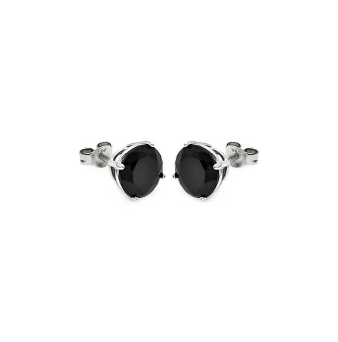 .925 Sterling Silver Rhodium Plated Black Cz Stud Earring