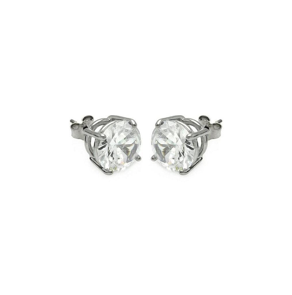 .925 Sterling Silver Rhodium Plated Round Basket Clear Cz Stud Earring