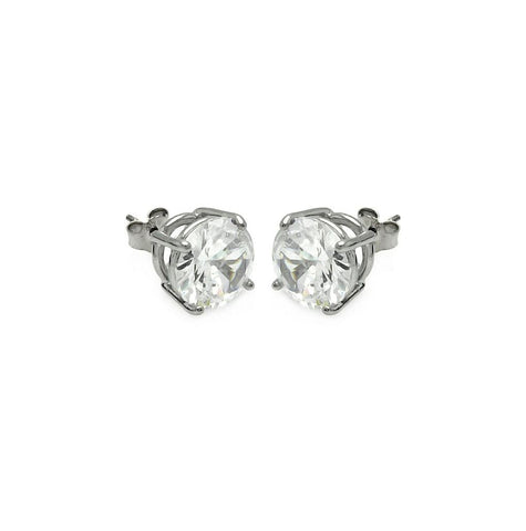 .925 Sterling Silver Rhodium Plated Round Basket Clear Cz Stud Earring