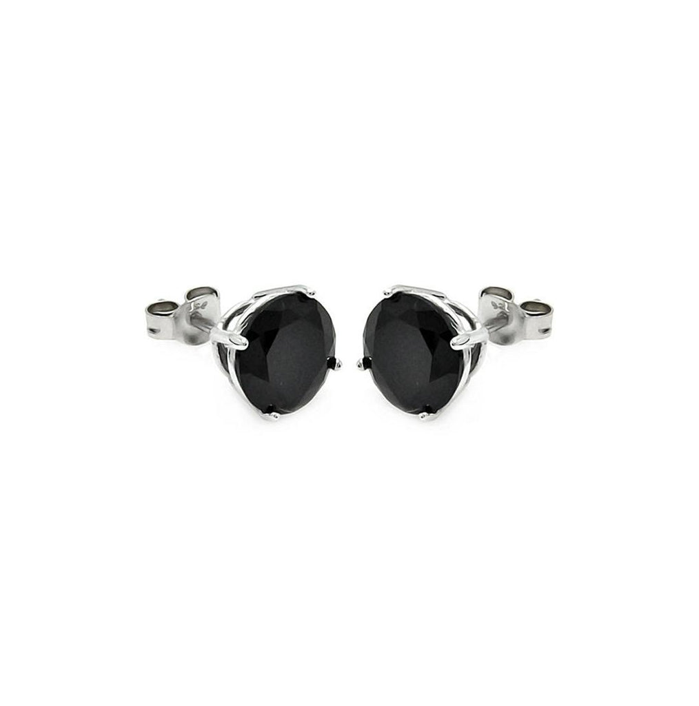 .925 Sterling Silver Rhodium Plated Black Cz Stud Earring