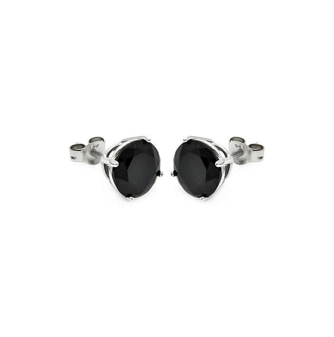 .925 Sterling Silver Rhodium Plated Black Cz Stud Earring