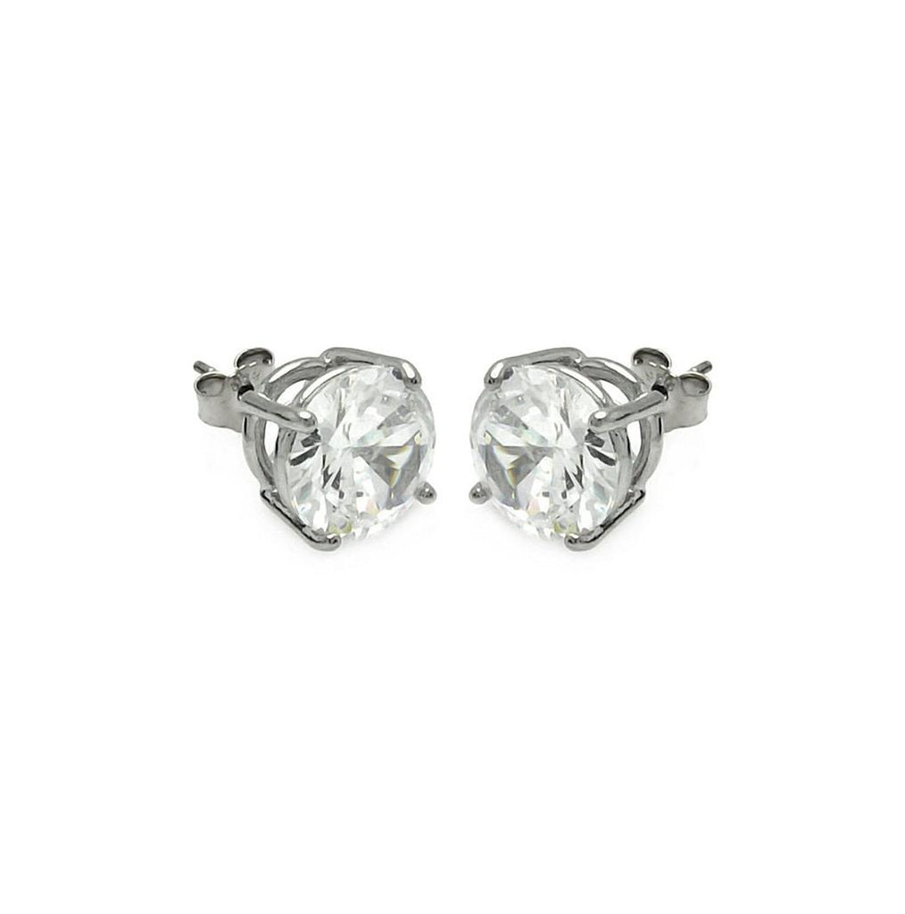 .925 Sterling Silver Rhodium Plated Round Basket Clear Cz Stud Earring