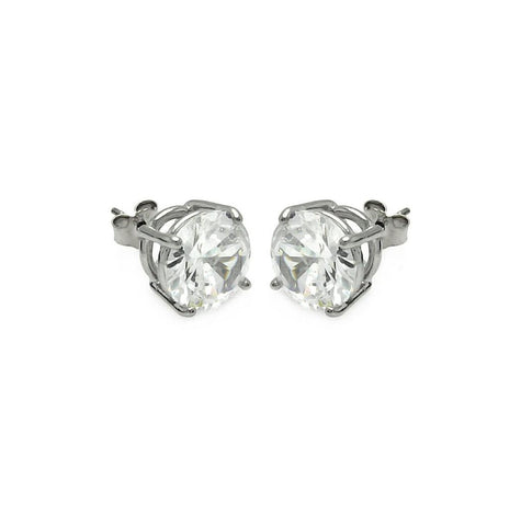 .925 Sterling Silver Rhodium Plated Round Basket Clear Cz Stud Earring