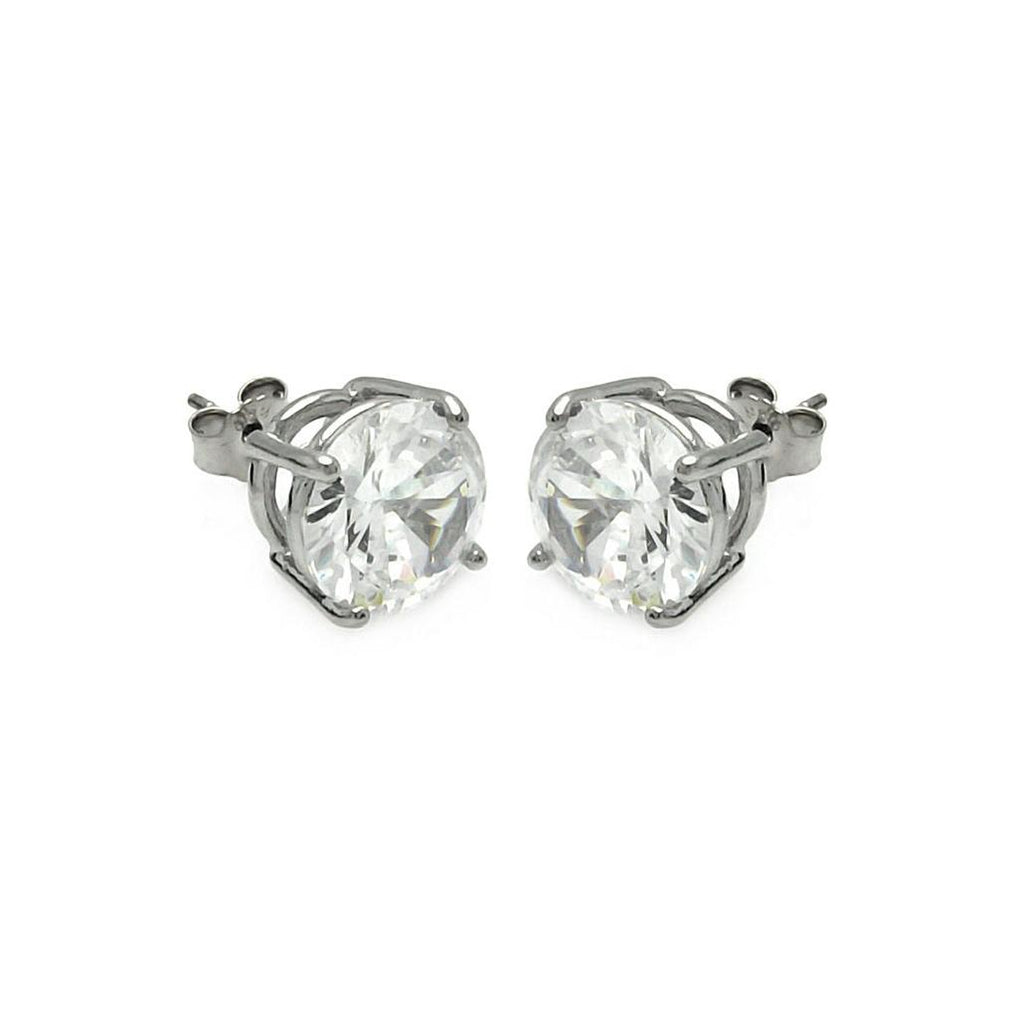 .925 Sterling Silver Rhodium Plated Round Basket Clear Cz Stud Earring Ste00594clr-7mm