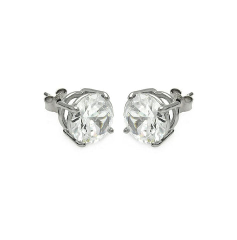 .925 Sterling Silver Rhodium Plated Round Basket Clear Cz Stud Earring Ste00594clr-7mm