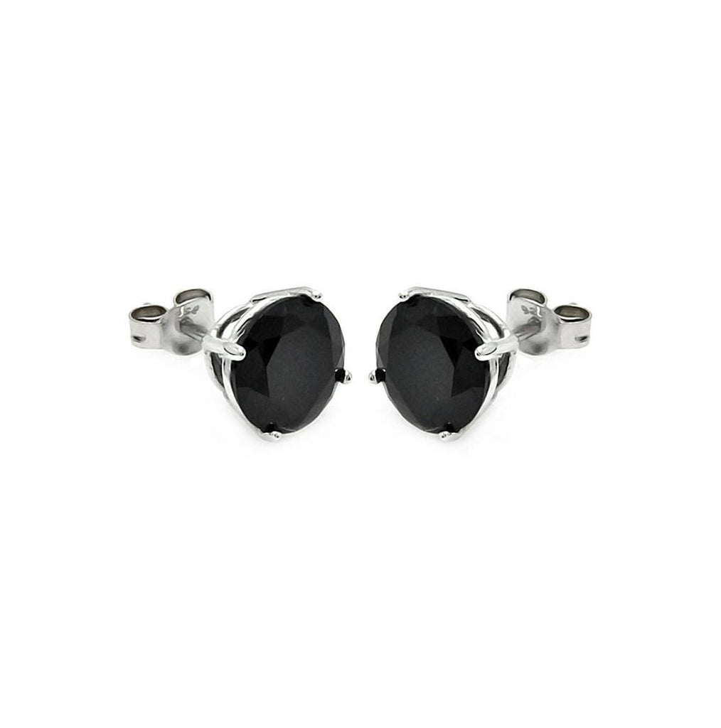 .925 Sterling Silver Rhodium Plated Black Cz Stud Earring Ste00594blk-7mm