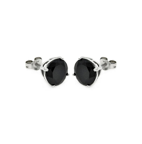 .925 Sterling Silver Rhodium Plated Black Cz Stud Earring Ste00594blk-7mm