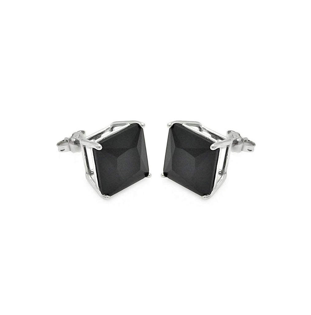 .925 Sterling Silver Rhodium Plated Black Square Cz Stud Earring Ste00595blk-8mm