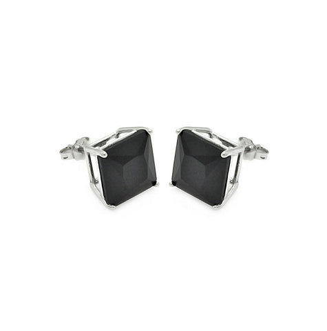 .925 Sterling Silver Rhodium Plated Black Square Cz Stud Earring Ste00595blk-8mm