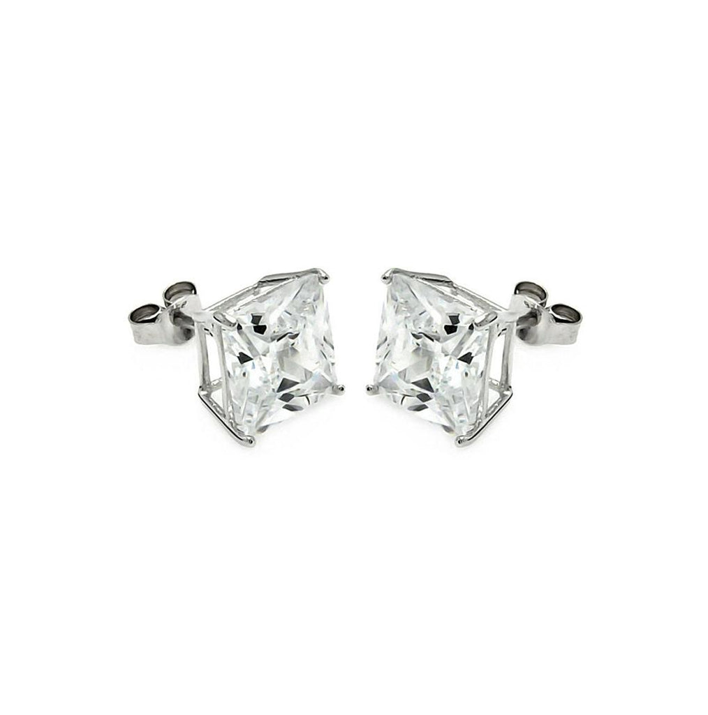 .925 Sterling Silver Rhodium Plated Square Clear Cz Stud Earring Ste00595clr-8mm