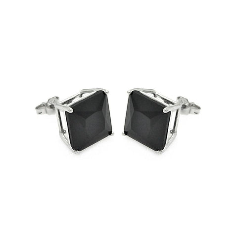 .925 Sterling Silver Rhodium Plated Black Square Cz Stud Earring Ste00596blk-9mm