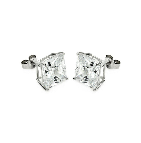 .925 Sterling Silver Rhodium Plated Square Clear Cz Stud Earring Ste00596clr-9mm