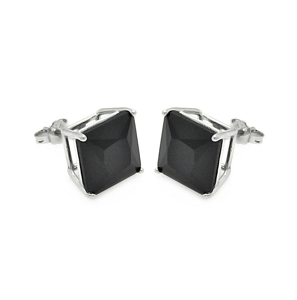 .925 Sterling Silver Rhodium Plated Black Square Cz Stud Earring Ste00597blk-10mm