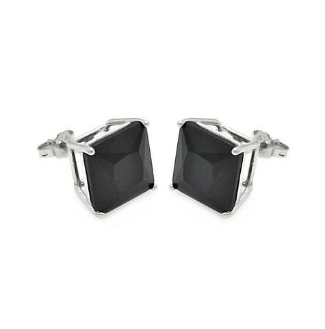 .925 Sterling Silver Rhodium Plated Black Square Cz Stud Earring Ste00597blk-10mm