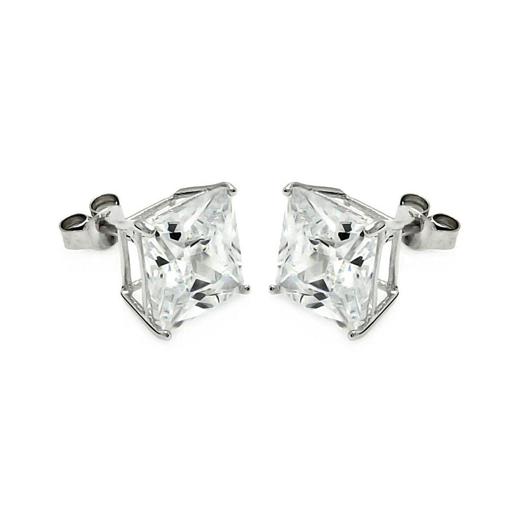 .925 Sterling Silver Rhodium Plated Square Clear Cz Stud Earring Ste00597clr-10mm