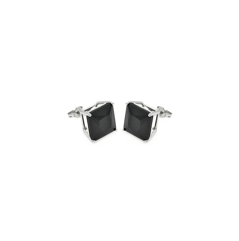 .925 Sterling Silver Rhodium Plated Black Square Cz Stud Earring -4mm